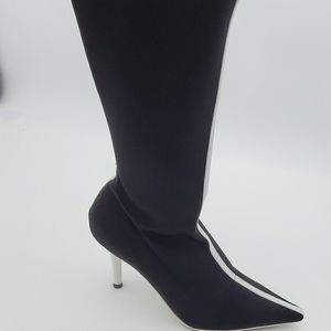 Chinese laundry stripe black knee high heel boots